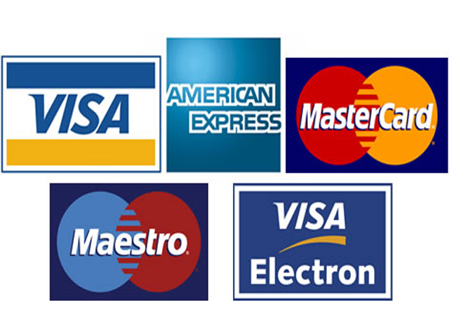 Logos de Visa, American Express, Mastercard, Maestro y Visa Electron